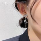 Asymmetrical Checkerboard Drop Earring 1 Pr - Black & White - One Size