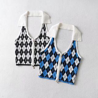 Halter Argyle Zipped Top