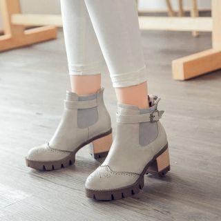 Chunky Heel Platform Wingtip Ankle Boots
