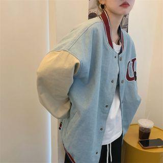 Lettering Baseball Jacket Lettering - Blue & Khaki - One Size
