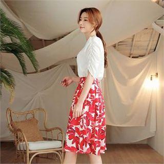 Tall Size Round-neck Shirred-sleeve Top