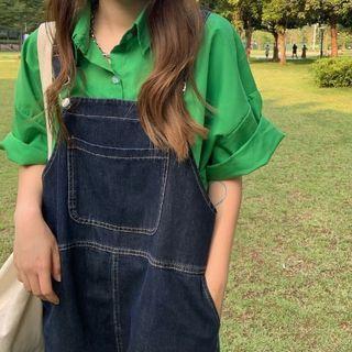 Short-sleeve Plain Shirt / Denim Jumper Shorts