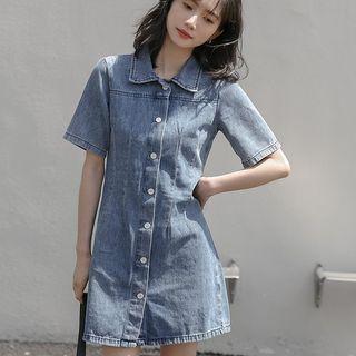 Short-sleeve Single Breasted Denim Dress