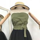 Tie Waist Strapless Top Army Green - L