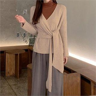 Surplice-wrap Woolen Knit Top