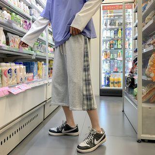 Plaid Trim Wide Leg Capri Pants