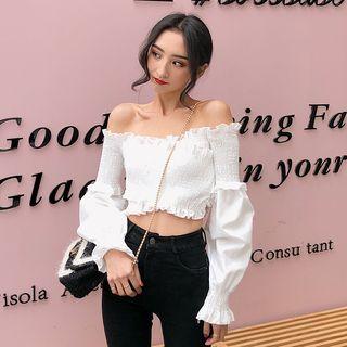 Shirred Off-shoulder Long-sleeve Top