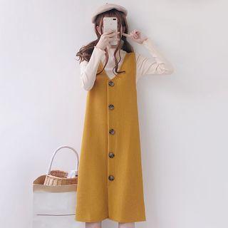 Long-sleeve Mock-neck Top / Sleeveless Midi Dress