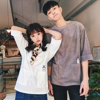 Couple Matching Embroidery Cat T-shirt