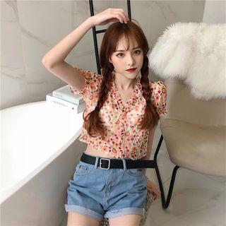 Sheer Flower Printed Short-sleeve T-shirt