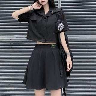 Set: Front Pocket Cropped Top + Mini A-line Skirt