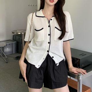 Short-sleeve Collared Cardigan / Plain Shorts