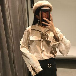 Tie-neck Velvet Blouse Khaki - One Size