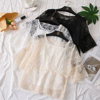 Embroidered Sheer Mesh Top With Camisole