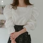 Square-neck Tie-back Puff-sleeve Blouse