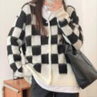 Checkerboard Print Cardigan Check - Black & White - One Size