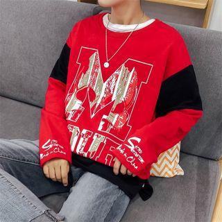 Letter Print Two-tone Pullover