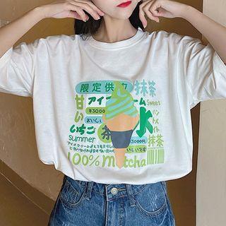 Ice-cream Elbow-sleeve T-shirt
