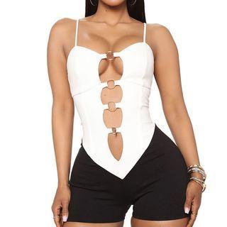 Spaghetti-strap Cutout Color Panel Playsuit