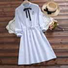 Rabbit Embroidered Collared Long Sleeve Dress