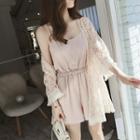 Set: Lace Open Front Jacket + Spaghetti Strap Playsuit