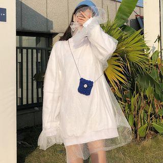 Mesh Overlay Pullover Dress White - One Size