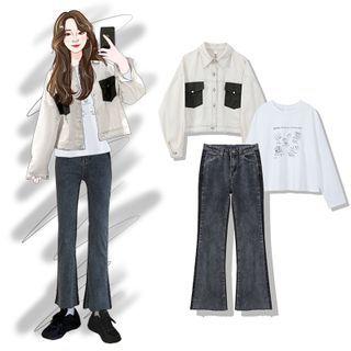 Long-sleeve T-shirt / Denim Jacket / Boot Cut Jeans