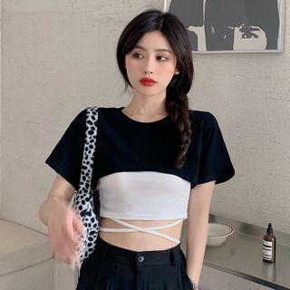 Short-sleeve Cropped T-shirt / Spaghetti Strap Top