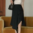 Set: Plain Sleeveless Blouse + Irregular Hem High-waist A-line Skirt