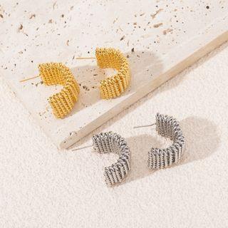 925 Sterling Silver C-curve Alloy Woven Stud Earrings