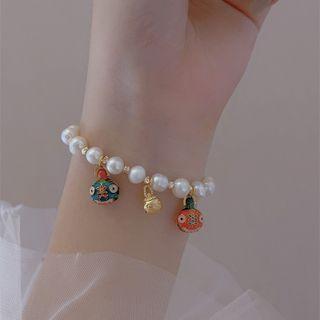 Monster Alloy Faux Pearl Bracelet Orange & Green & Gold - One Size