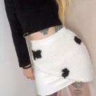 Cow Print Faux Shearling A-line Skirt