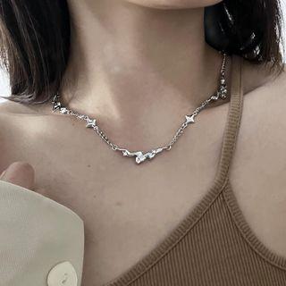 Melting Star Rhinestone Alloy Choker Silver - One Size
