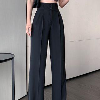 Black High-waist Shift Wide-cuff Maxi Dress Pants