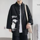 Long-sleeve Cat Print Loose-fit Shirt