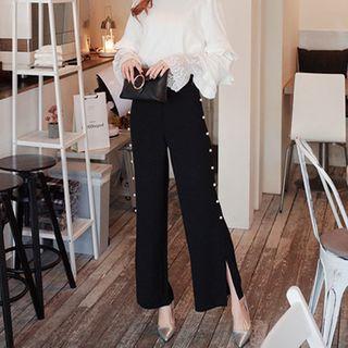 Faux-pearl Side Wide-leg Pants