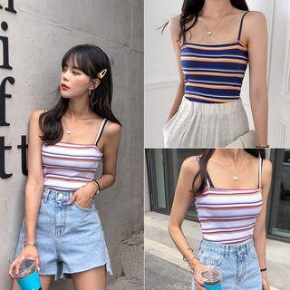 Spaghetti-strap Stripe Ribbed Top