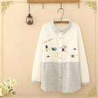 Striped Panel Embroidered Shirt White - One Size