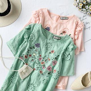 Short-sleeve Perforated Embroidered Mini Dress