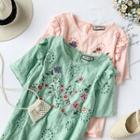 Short-sleeve Perforated Embroidered Mini Dress