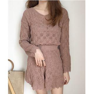 Set: Open Knit Sweater + Wide Leg Shorts