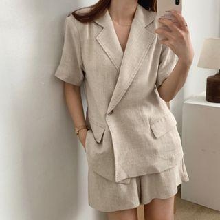 Short-sleeve Single Breasted Blazer / High-waist Plain Shorts