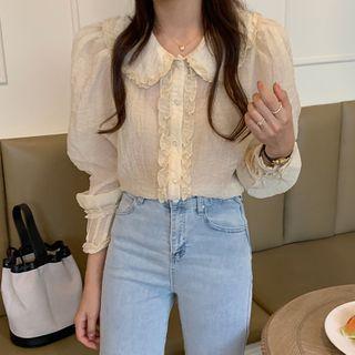 Collared Ruffled Blouse Almond - One Size