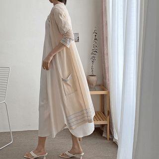 V-neck Contrast-trim Long Cardigan