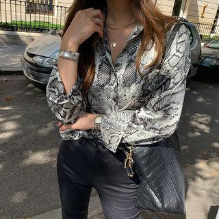 Round-hem Python Shirt Black - One Size