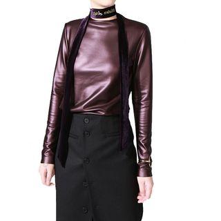 Faux-leather Long-sleeve Top