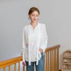 Tie-neck Shirred Wide-cuff Blouse