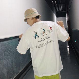 Elbow-sleeve Lettering Print T-shirt