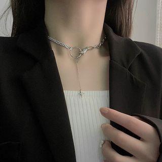 Rhinestone Star Drop Choker Silver - One Size