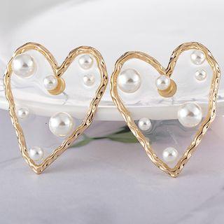 Faux-pearl Heart Stud Earring